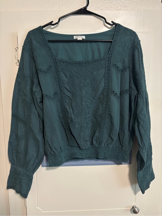 Ultra Pink Tops - Ultra Pink Embroidered Square-Neck Blouse - Teal - Size xl